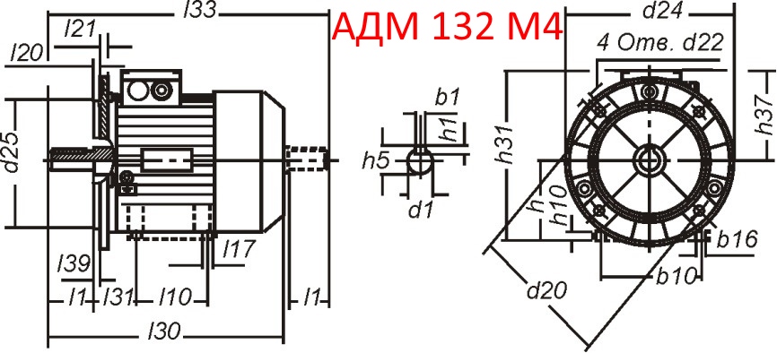 Основные размеры  АДМ 132 M4