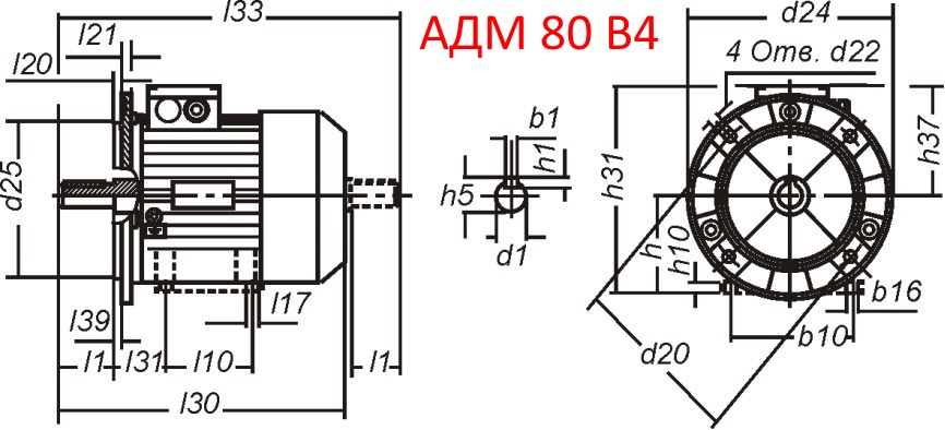 Основные размеры АДМ 80 B4 Основные размеры АДМ 80 B4