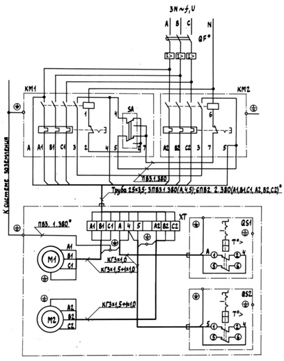 Схема электрическая принципиальная и соединений установки компрессорной, модель К-20