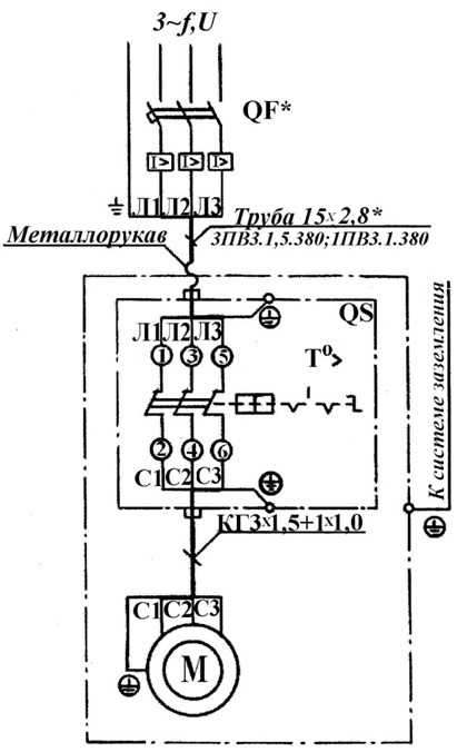 Схема электрическая принципиальная и соединений установки компрессорной К-22