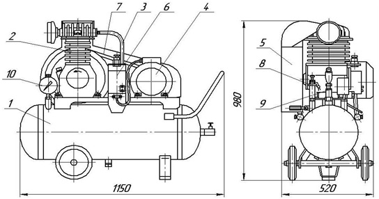 Состав и габариты компрессора К-24М
