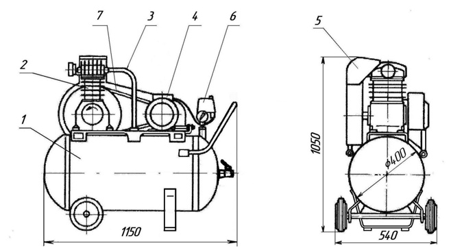 Состав и габариты компрессора К-25М