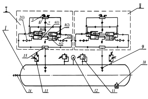 Схема пневматическая принципиальная установки компрессорной, модель К-3