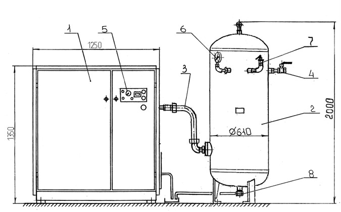 Схема соединения установки ВК-56М с ресивером
