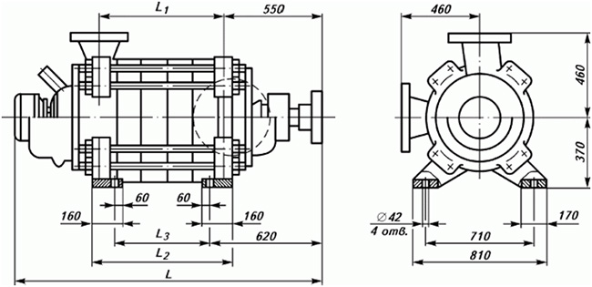 Габаритные размеры насоса ЦНС 300-240