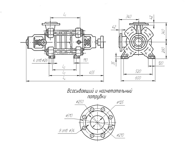 Габаритные размеры насоса ЦНСГ 105-147