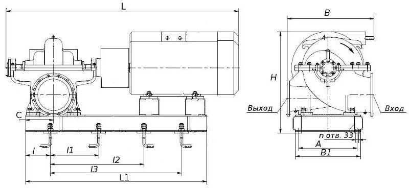 Размеры насосных агрегатов  Д315-50а