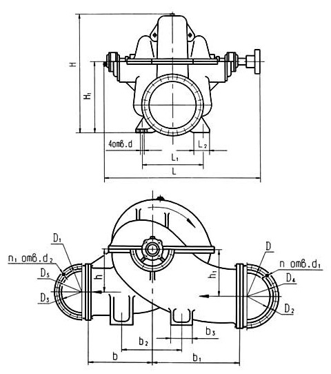 Габаритная характеристика насоса Д2500-62а-2