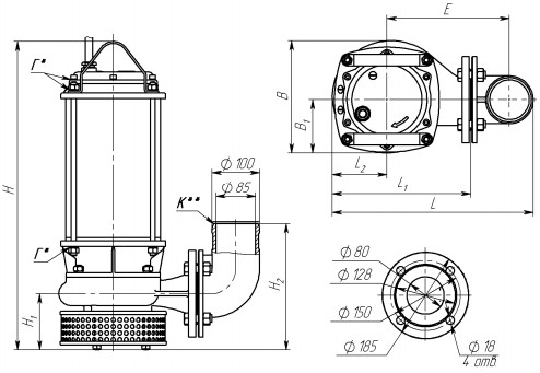 Габаритные и присоединительные размеры электронасоса