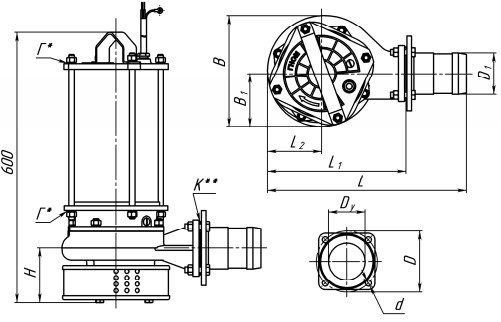 Габаритные и присоединительные размеры электронасоса
