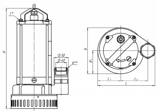 Габаритные и присоединительные размеры электронасоса