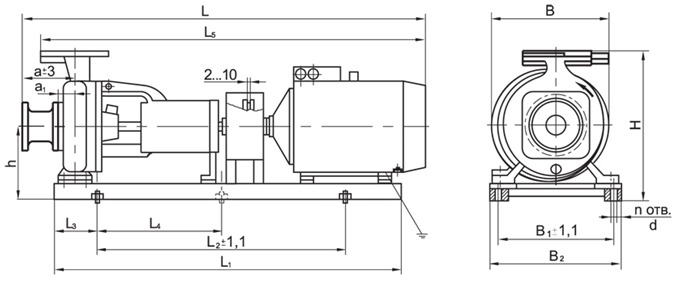Габаритные размеры насосного агрегата СМ 150-125-315/4