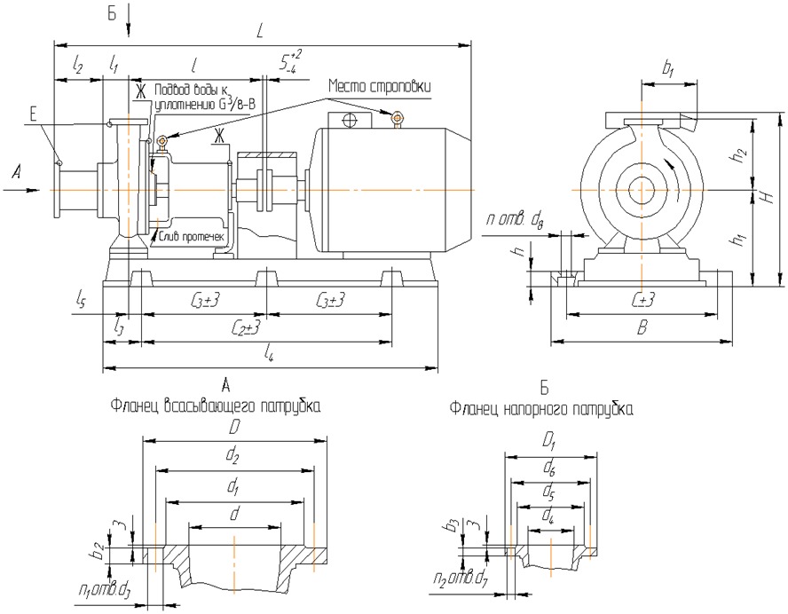 Габаритные размеры насосного агрегата СМ 200-150-315а/6