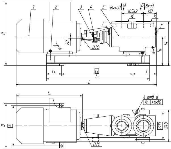 Габаритные размеры насосного агрегата А13В 16/100-20/80