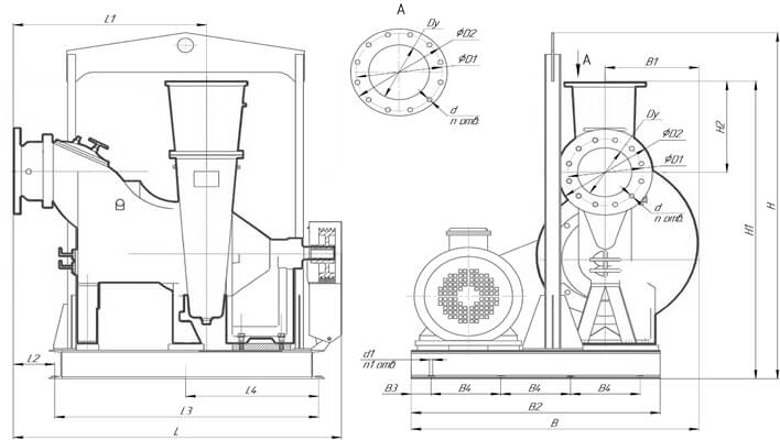 Габаритные размеры насоса НС2 300/457