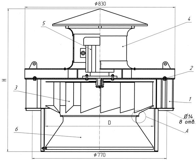 Габаритные и присоединительные размеры вентиляторов ВКРМ-4 Габаритные и присоединительные размеры вентиляторов ВКРМ-4
